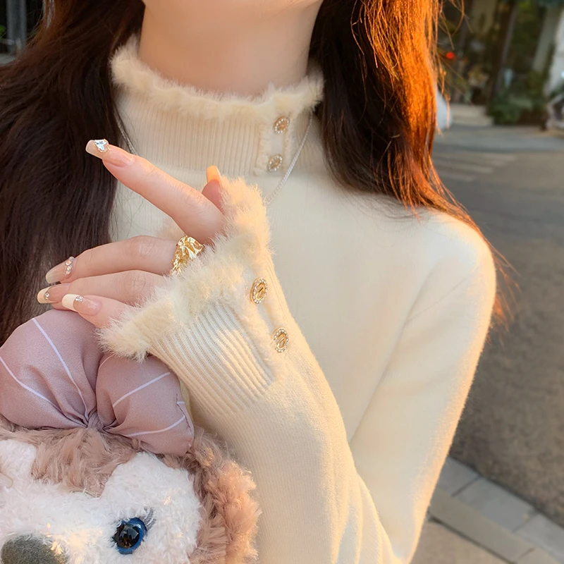 加绒毛衣女秋冬加厚2024新款爆款高领打底衫女打底衫女内搭