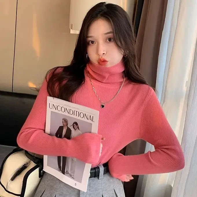 粉色高领毛衣女秋冬2024年新款百搭羊绒针织衫打底衫内搭洋气上衣
