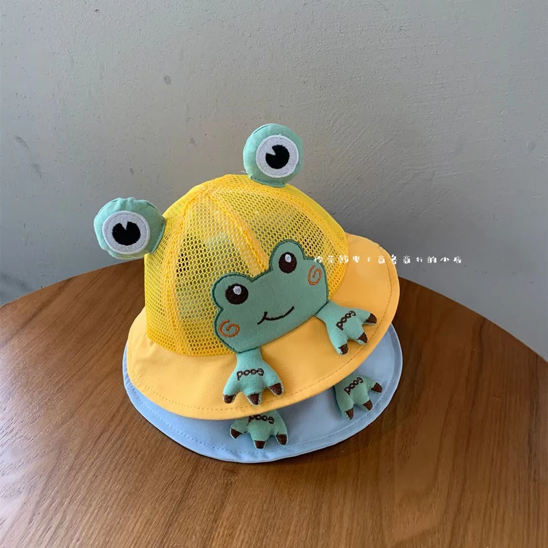 可爱小青蛙~婴儿帽子夏季薄款网眼遮阳帽男宝出游卡通宝宝渔夫帽