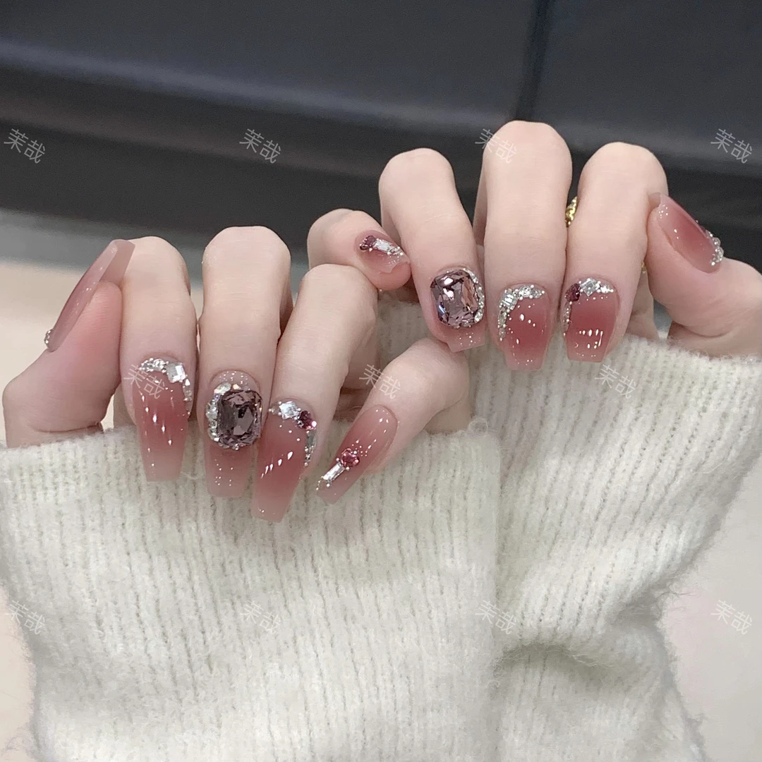 茉哉现货【紫棠】纯手工定制美甲拆卸穿戴甲A3428