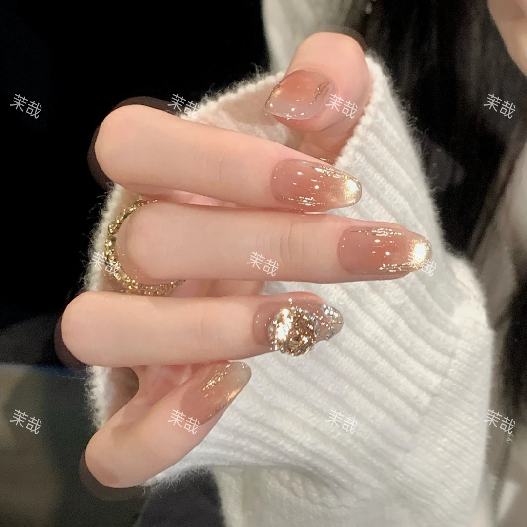 茉哉【香槟玫瑰】纯手工定制美甲可拆卸穿戴甲A3347m