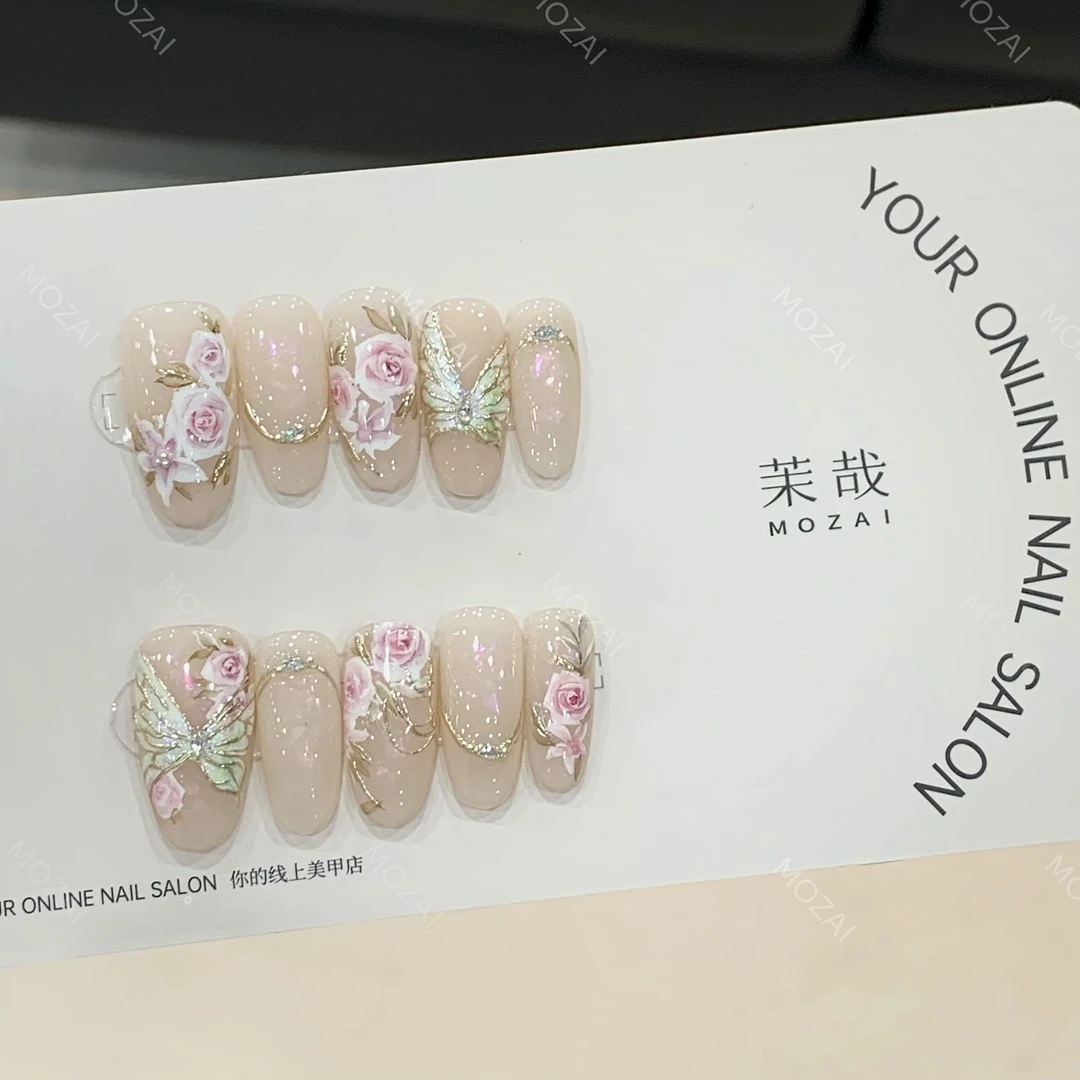 茉哉安娜高定【水彩手绘/可露丽】纯手工定制美甲穿戴甲F0045