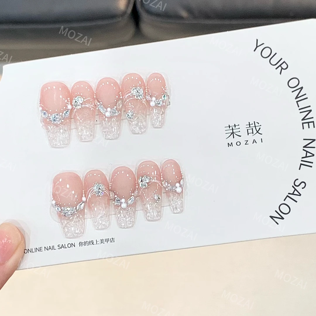 茉哉KK【碎玉成雪】纯手工定制美甲拆卸穿戴甲A3161