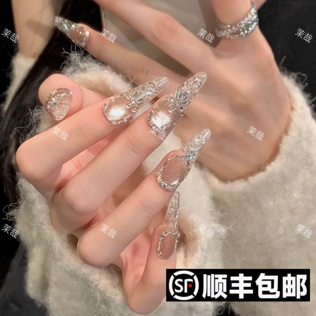 茉哉【暮雪】纯手工定制美甲拆卸穿戴甲A3277