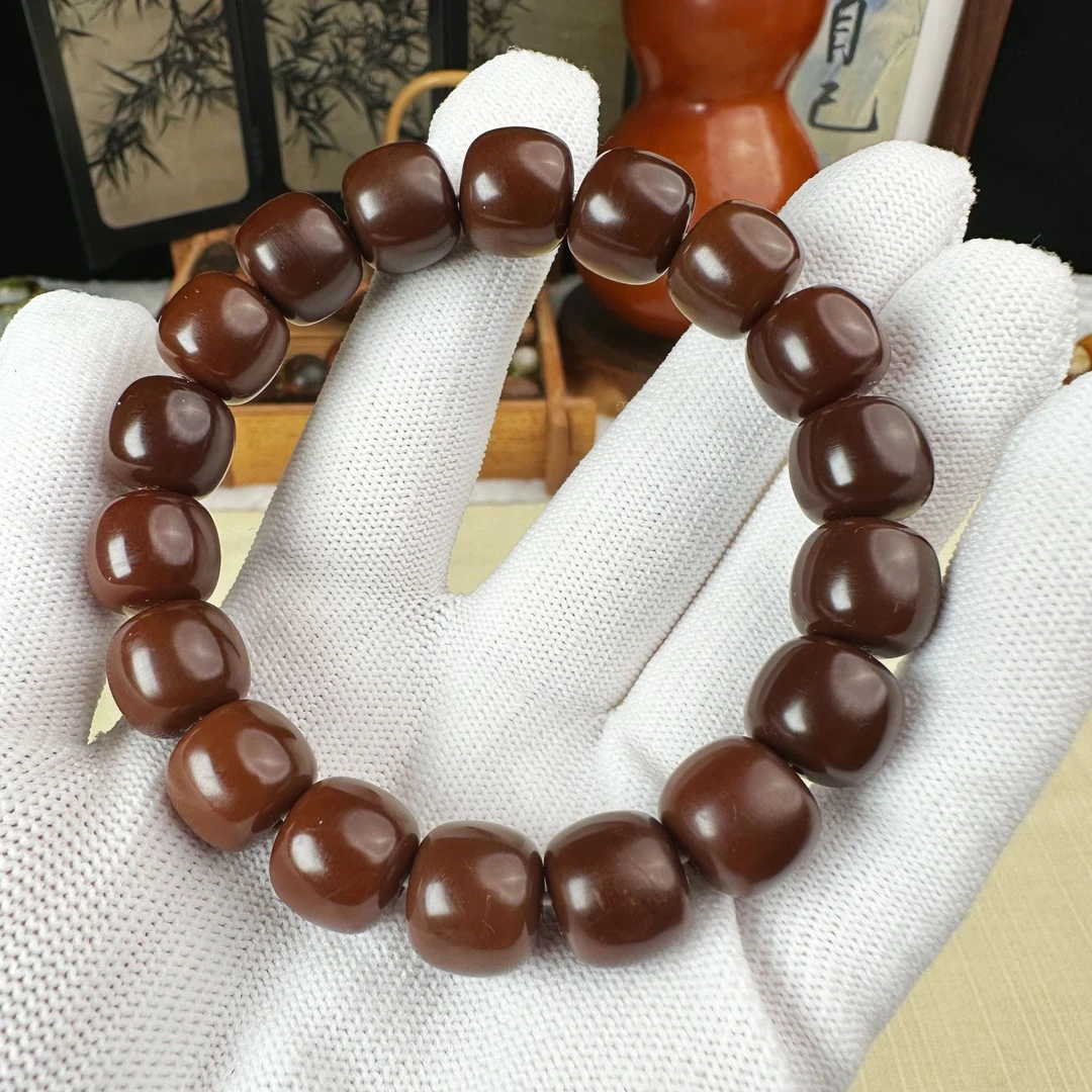 多年天然风华老料+菩提根鬼工干磨桶珠卡13左右巧克力色单圈归圆