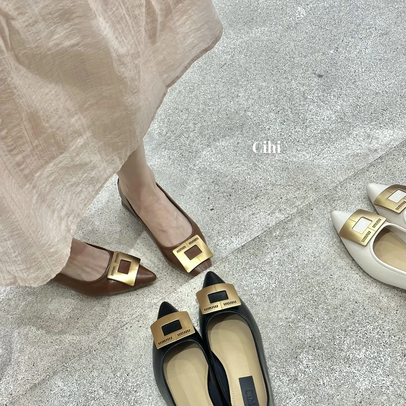 2-290-書音-法式尖头金属扣低跟女秋季新款一脚蹬懒人鞋！！