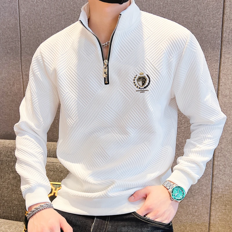 2023春秋季新款长袖男立领潮流时尚休闲卫衣男士潮牌打底衫上衣