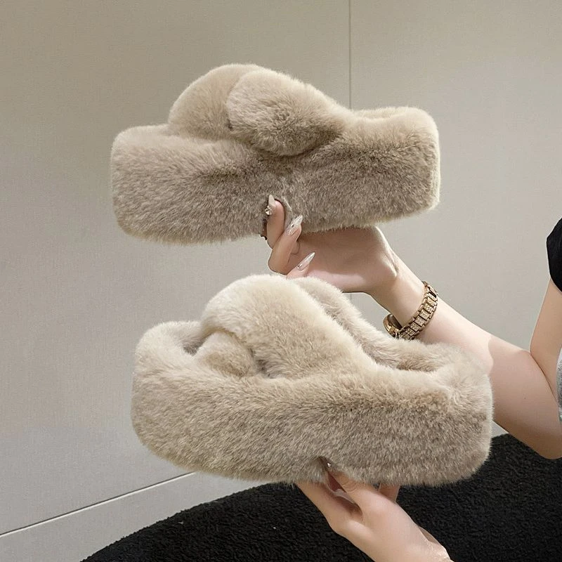 毛毛拖鞋女外穿2023秋季新款韩版厚底增高7cm小个子秋冬棉拖鞋子