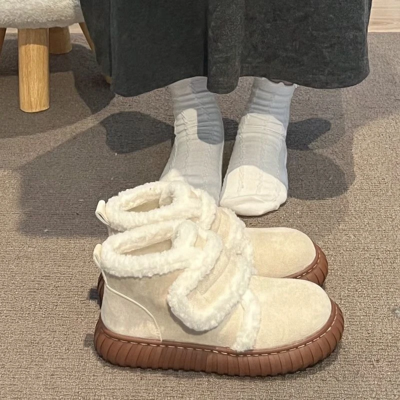 魔术贴保暖厚底雪地靴女冬季2023新款外穿加绒加厚防滑棉鞋面包鞋