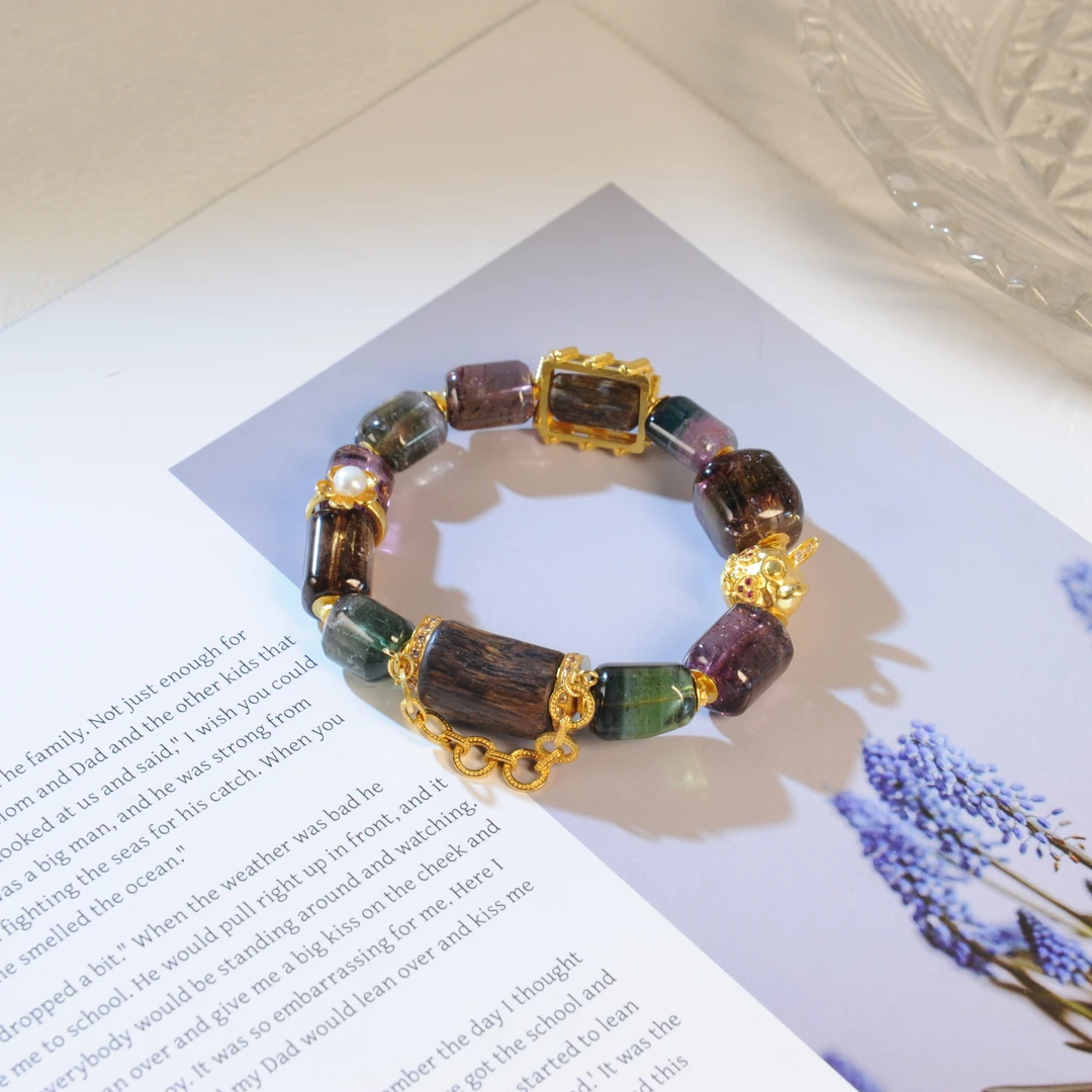 【杨仙仙珠宝】18Ｋ厚金镶嵌碧玺（奇楠沉香）多宝手串-YXXSC-A908