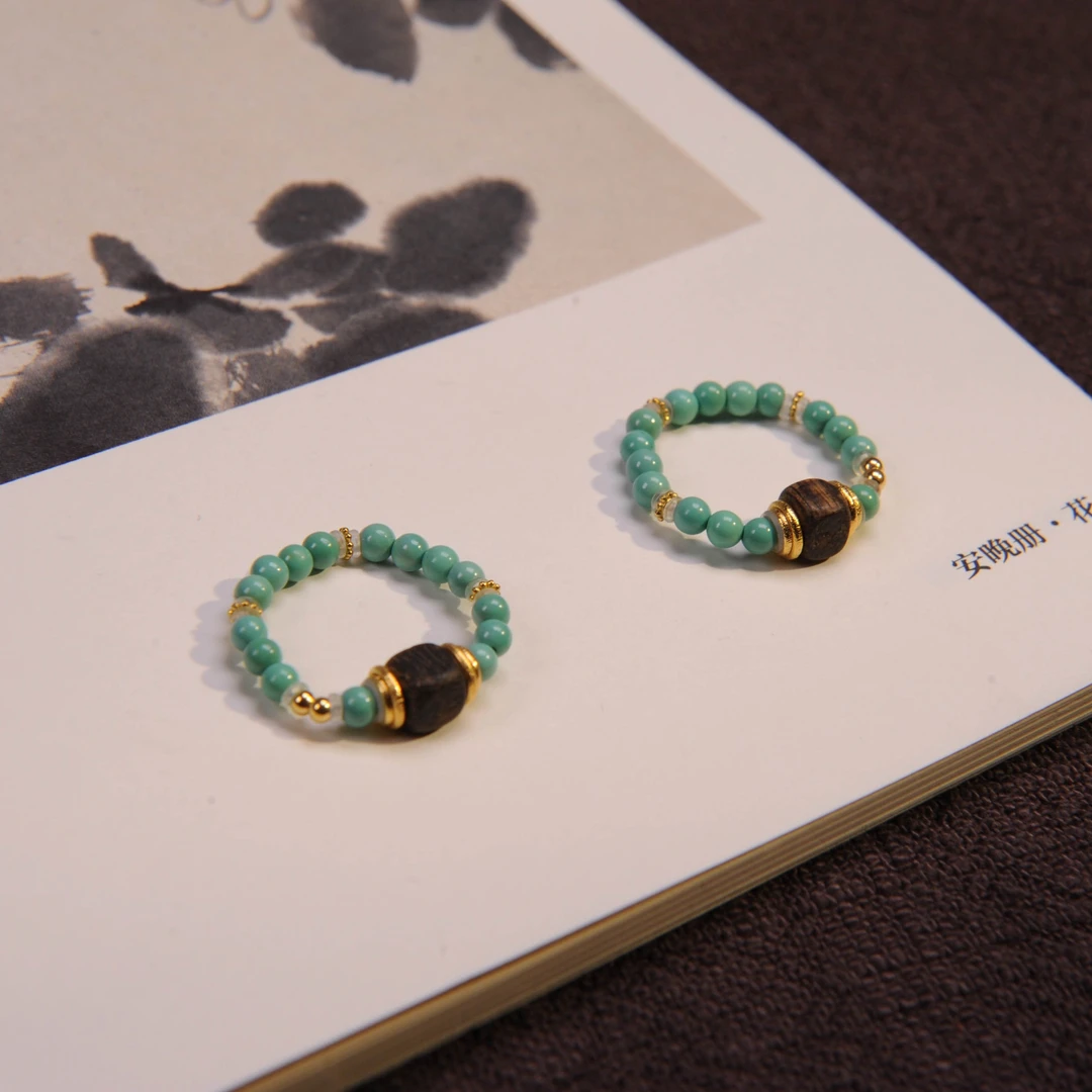 18K厚金镶嵌绿松石多宝戒指-多样性发货发其一A2891