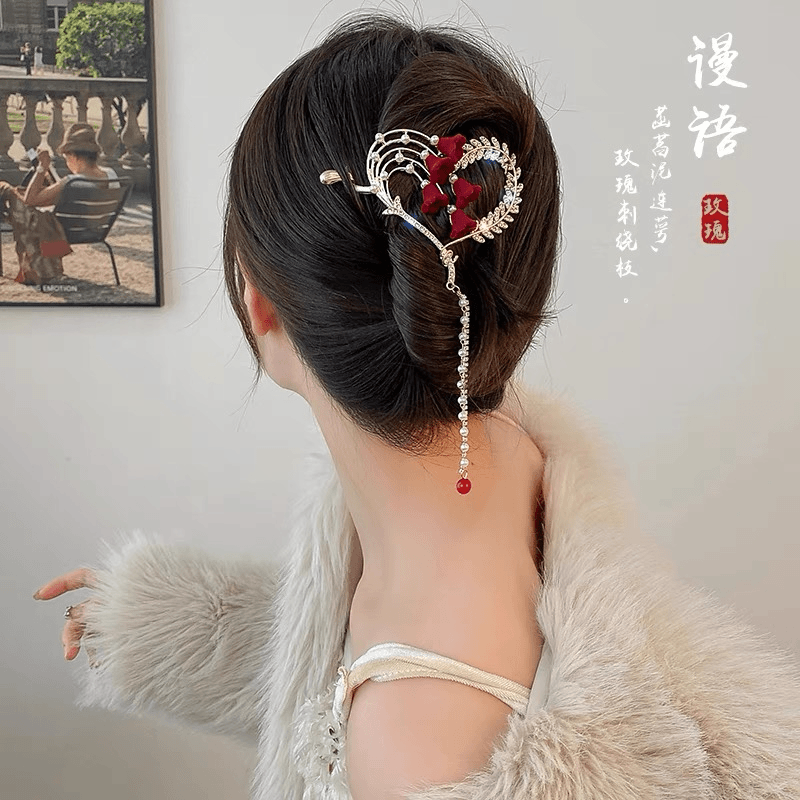 气质百搭古风优雅时尚复古红色简约中国风素款中式丸子头发夹1455