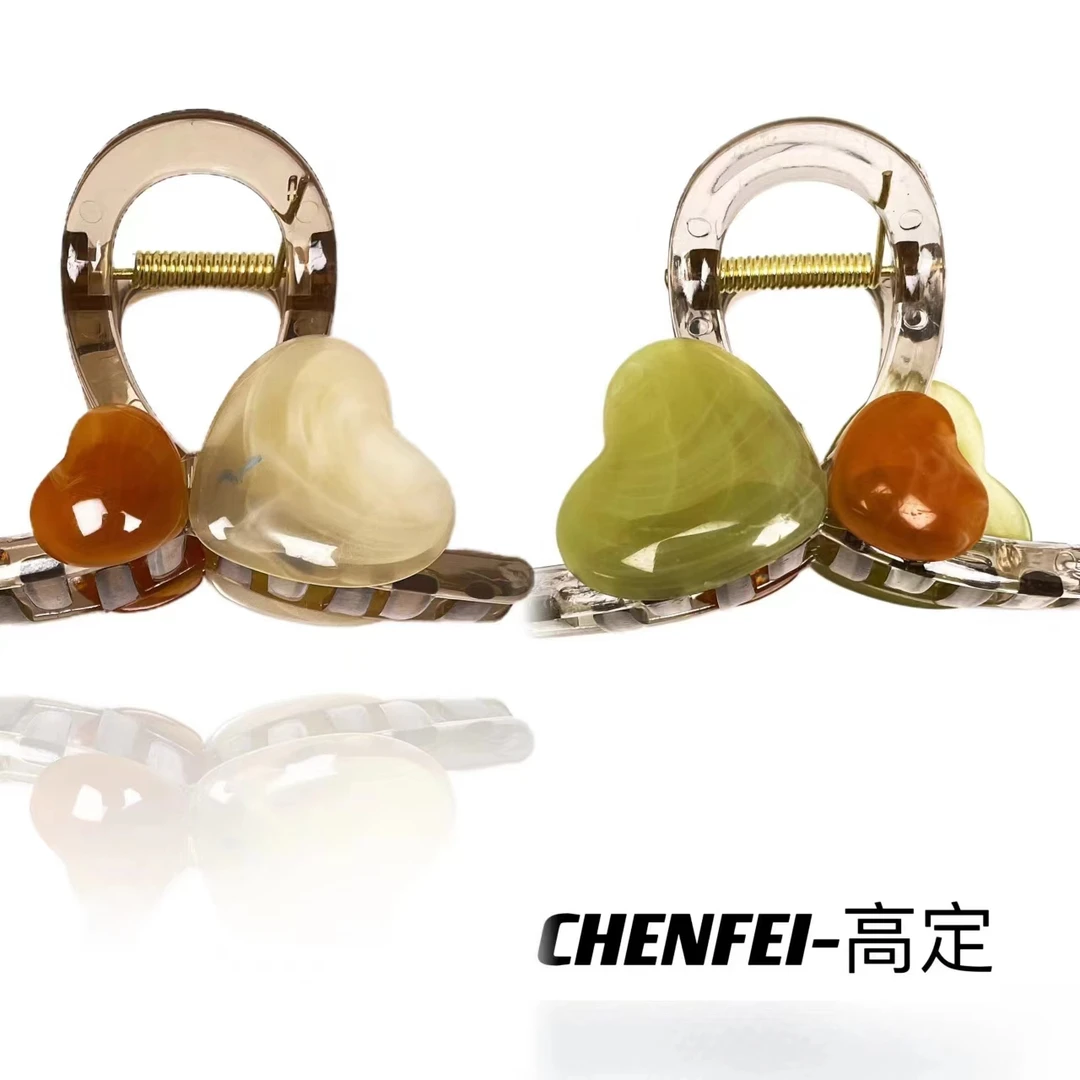 K果冻色爱心抓夹中号新款后脑勺时尚半扎发鲨鱼夹两个装1651+1703