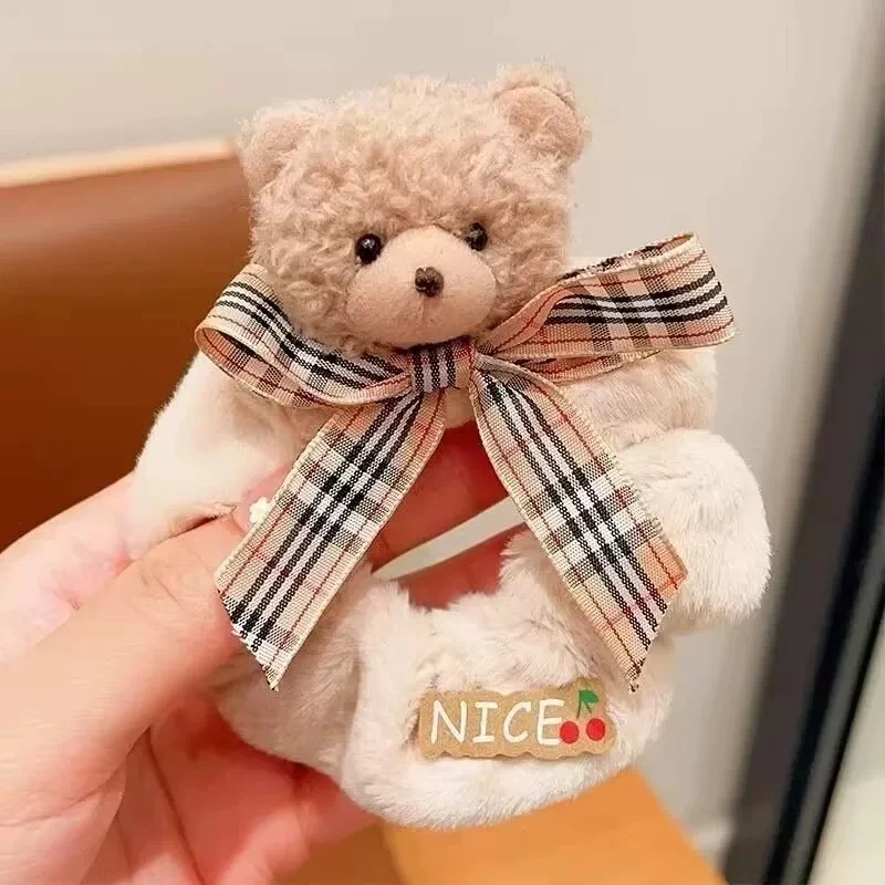 秋冬毛绒绒小熊大肠发圈可爱小兔儿童发绳丸子头高颜值发饰女2290