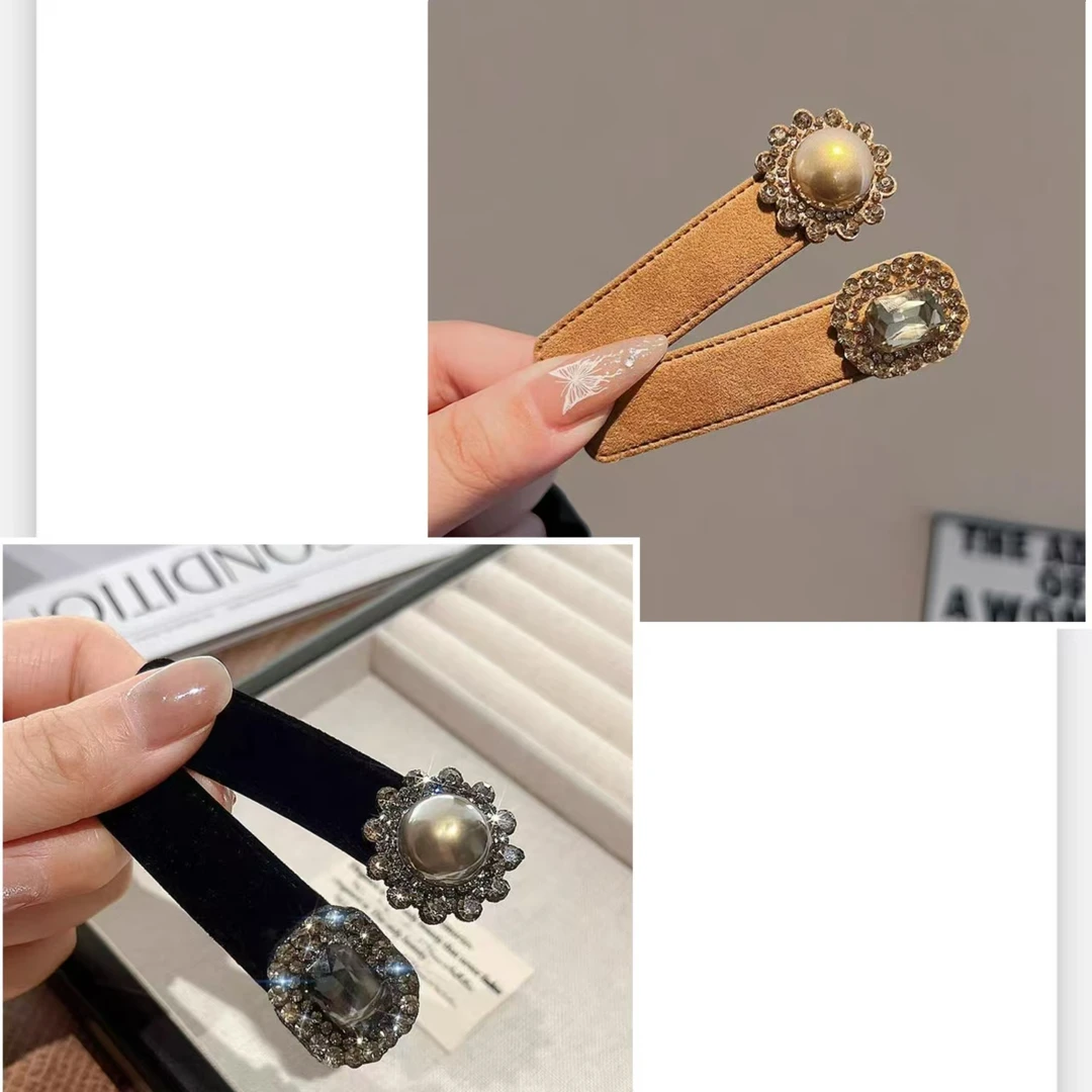 两对装雅丹风植绒发夹侧边刘海bb夹子侧边碎发卡无痕夹1839+1803