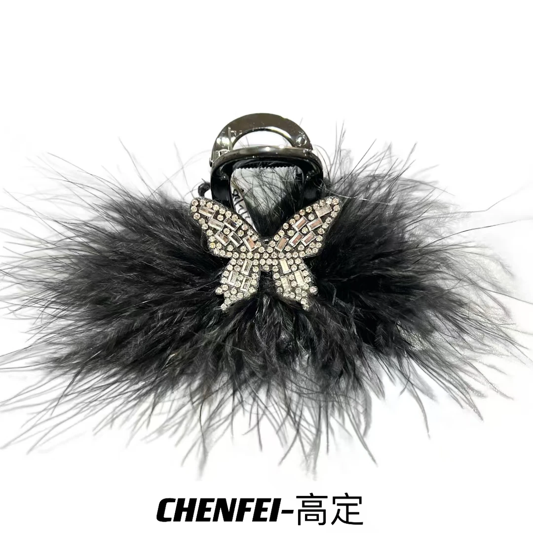 蓬松羽毛蝴蝶抓夹女新款高级感发卡夹子盘发增发量鲨鱼1969