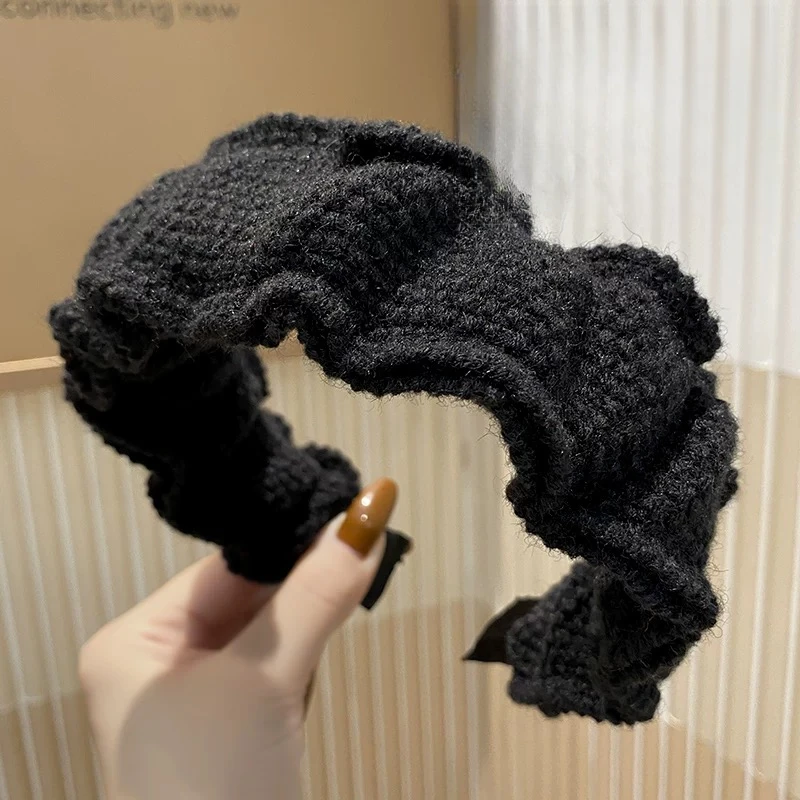 褶皱毛线发箍宽边压发发卡复古显脸小头饰圣诞节新年头箍显白1893