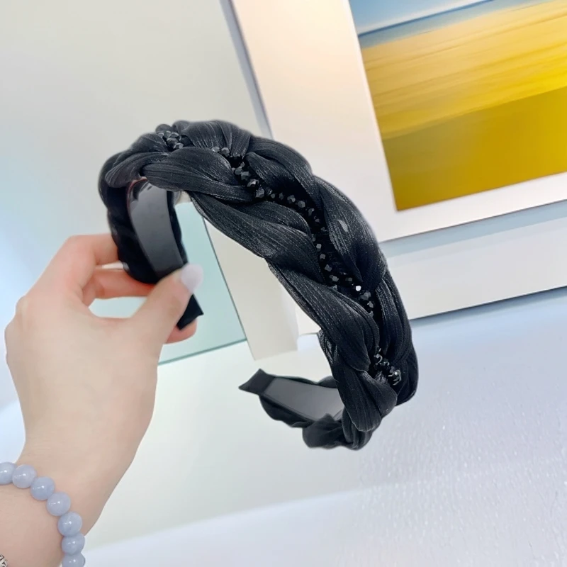 水钻麻花宽边发箍新款气质高颅顶发卡头箍日常外带百搭发饰1336