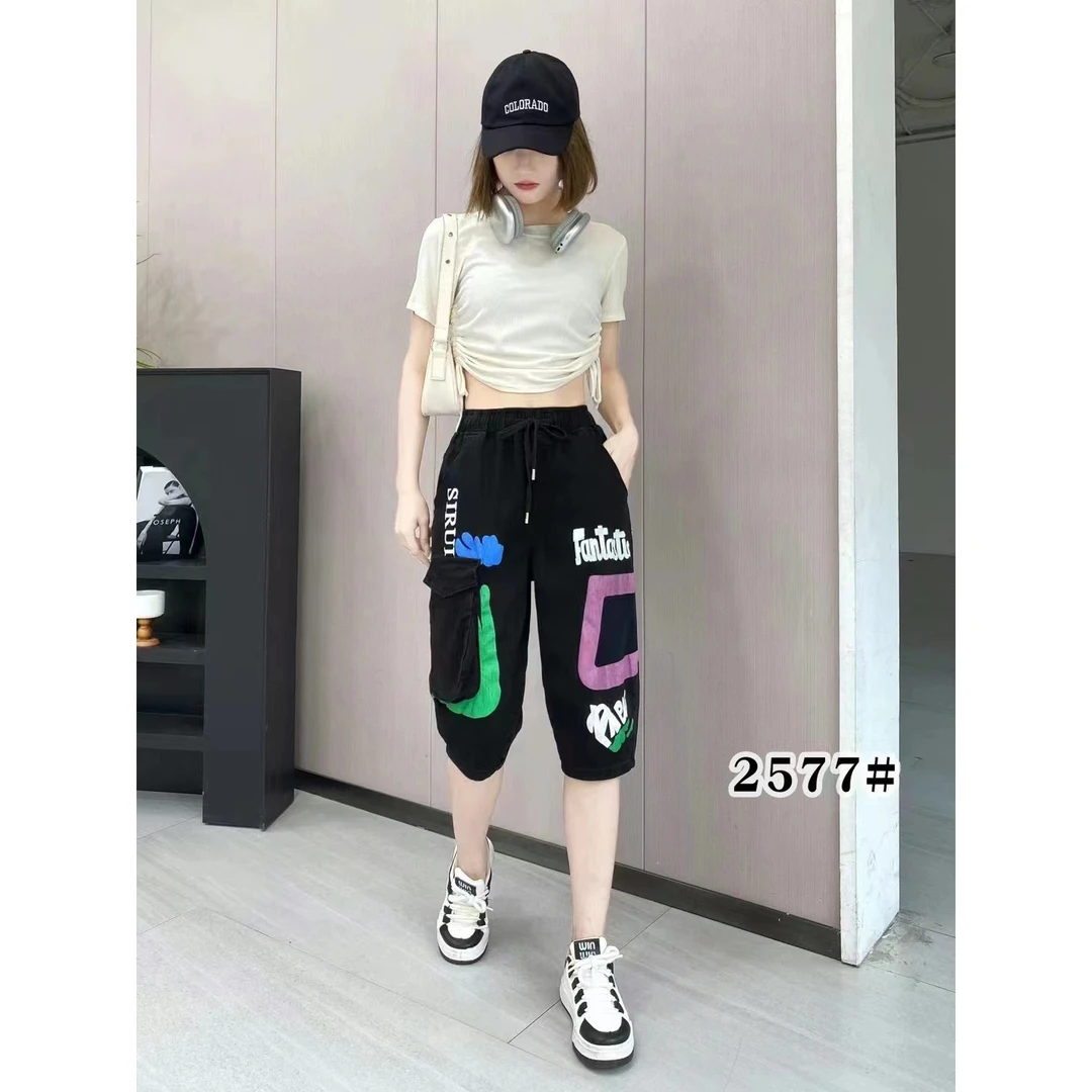 2577宽松6分+裤大码夏季新款街头个性做旧口袋百搭牛仔裤潮流热裤