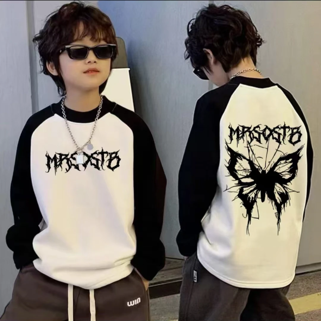 儿童装男童长袖T恤2025春秋新款中大童打底上衣插肩拼接百搭体恤