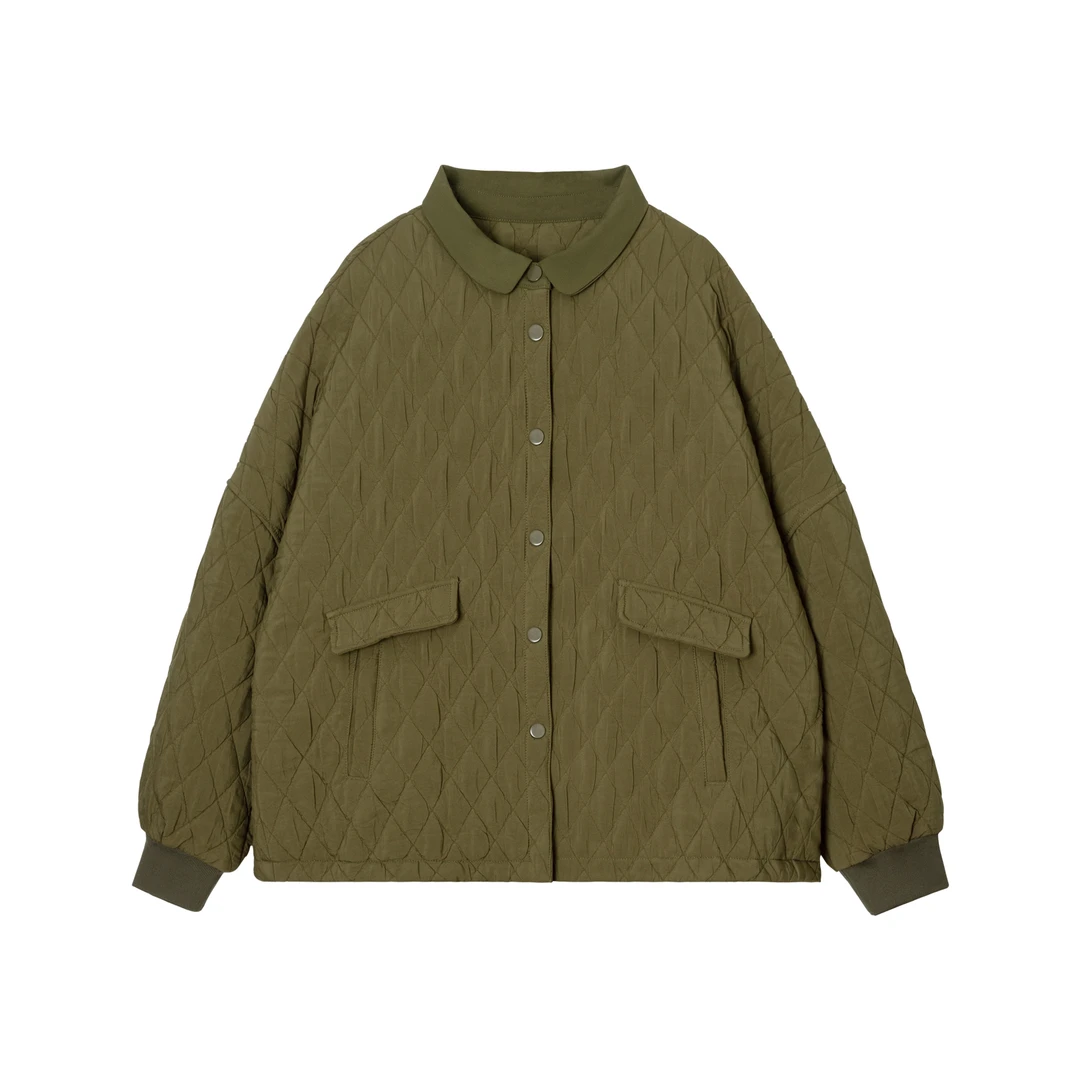 新款保暖茄克茧型宽松显瘦菱格再生纤维外套棉服0822