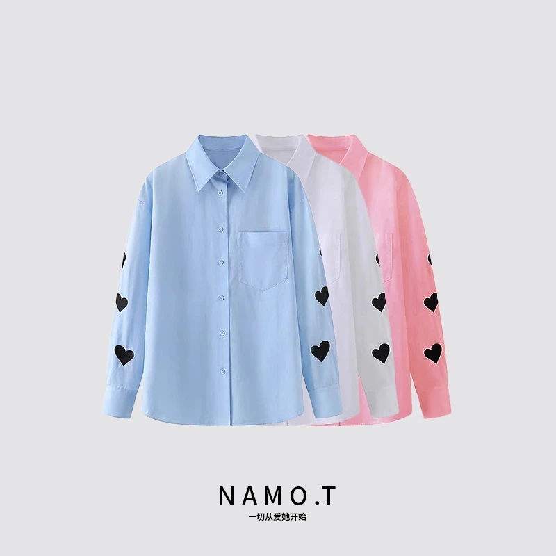 NAMO.T休闲重工爱心刺绣纯棉长袖衬衫NG1333133
