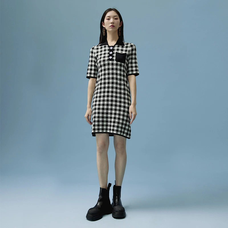NAMO.T时尚复古格子中长款连衣裙NE1595168