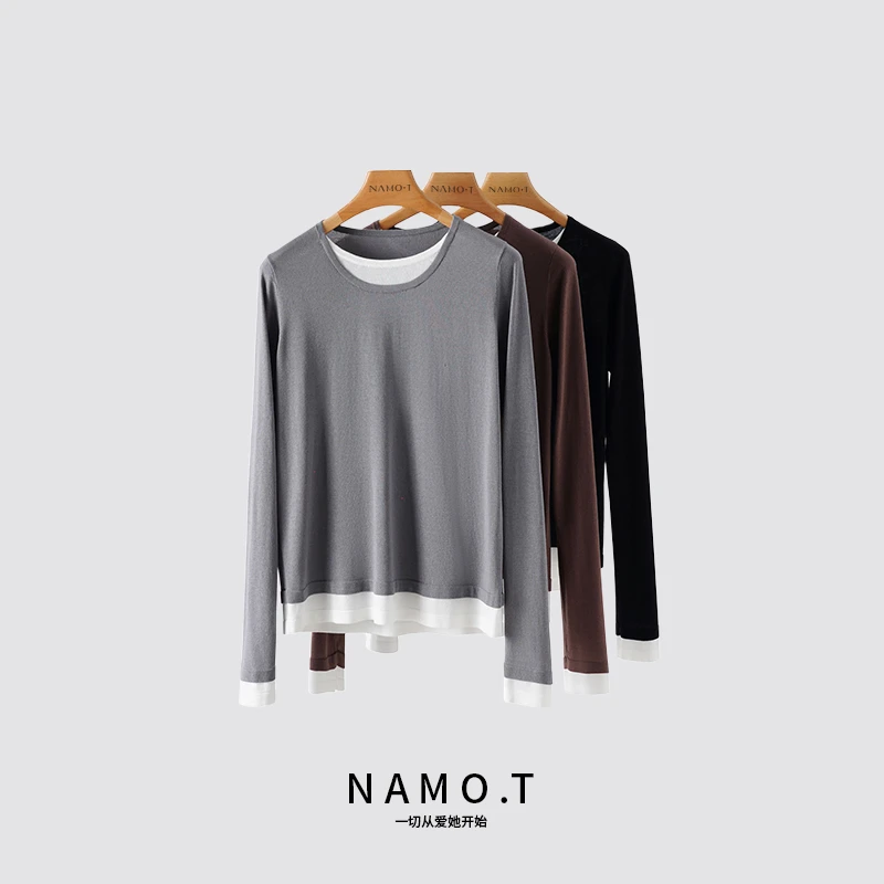NAMO.T时尚百搭真丝醋酸天丝假两件针织衫NG1515058