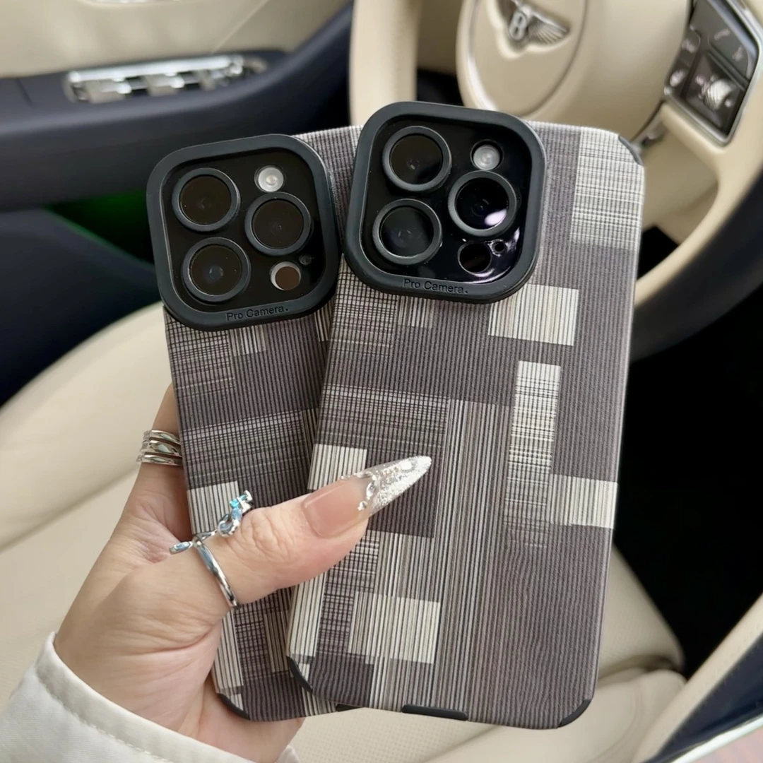 不规则格纹适用苹果15/16pro华为p70/vivo防摔oppo小米14手机壳女