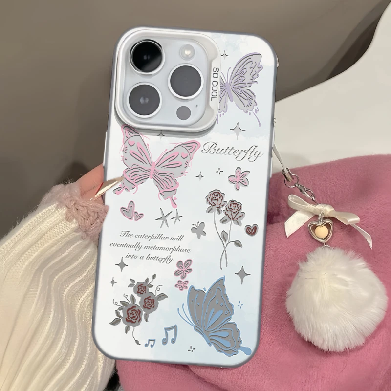 玫瑰花蝴蝶适用iphone15/14/13防摔12/11创意手机壳vivo华为oppo