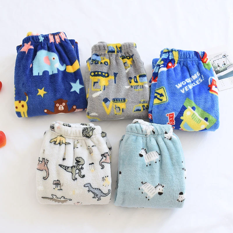 秋冬儿童加厚加密法兰绒婴儿男童卡通家居裤宝宝珊瑚绒加绒保暖裤