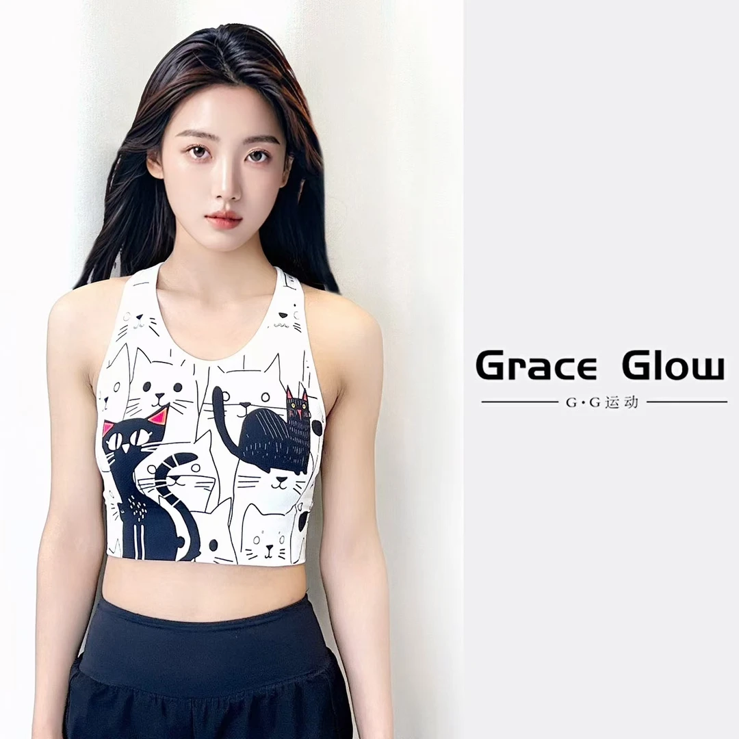 Noblack-高尔夫一体杯文胸式背心运动瑜伽健身时尚高能感印花背心