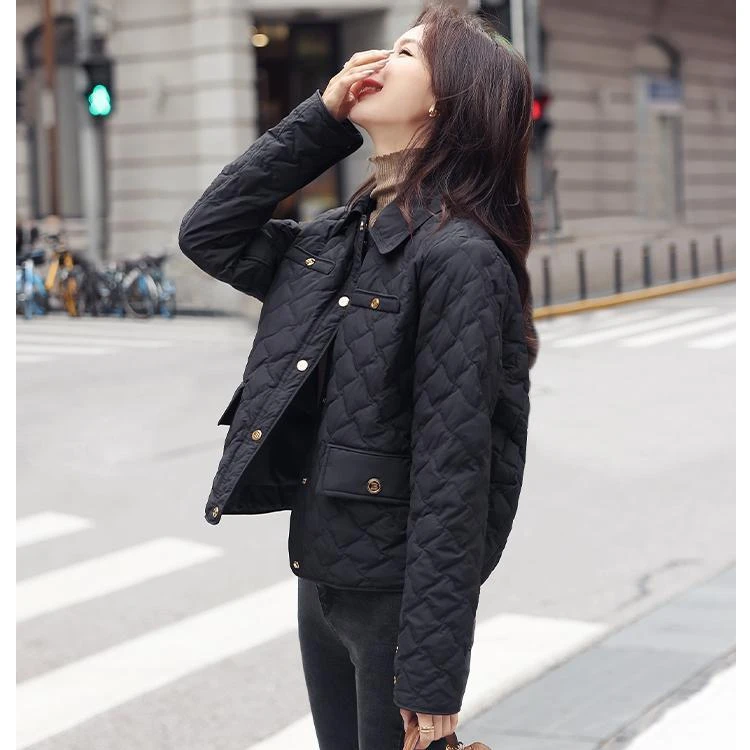 短款轻薄羽绒衣棉服女2023新款冬季女装洋气时尚袄子菱形小个子棉