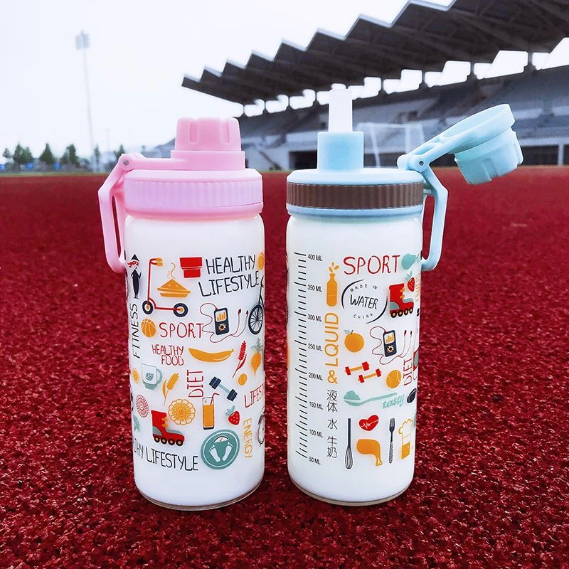 玻璃杯女学生韩版可爱吸管水杯大容量带刻度耐热密封牛奶果汁杯