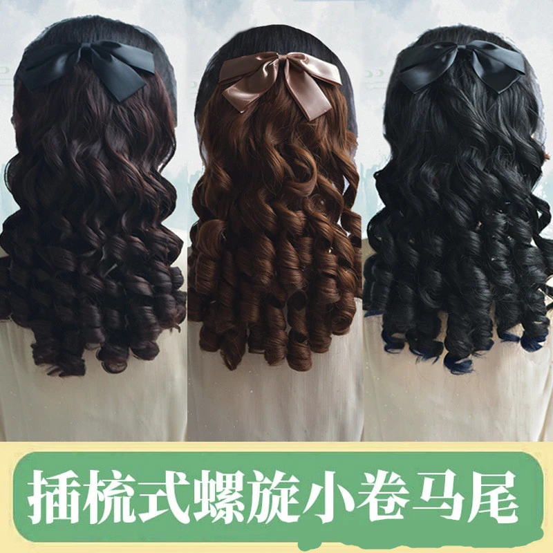 罗马卷假发公主卷宫廷蝴蝶结短发油条卷影视民国旗袍绑带式马尾女