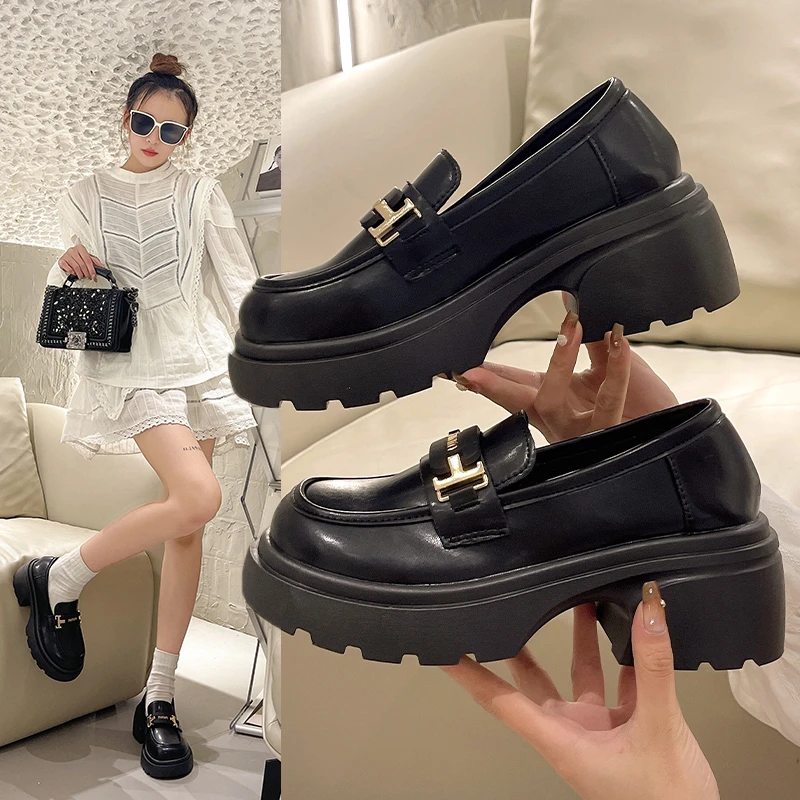 皮鞋单鞋乐福鞋百搭黑色复古厚底英伦风玛丽珍粗跟学院风春秋夏季