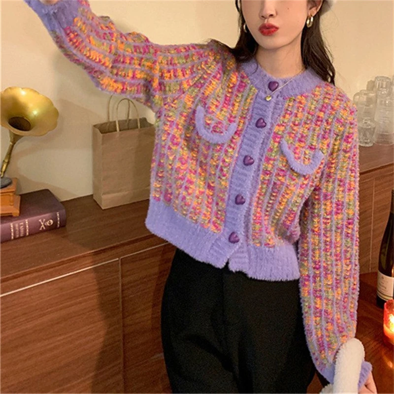 小香风毛衣女秋冬2023新款复古别致园领设计感小个子针织开衫外套