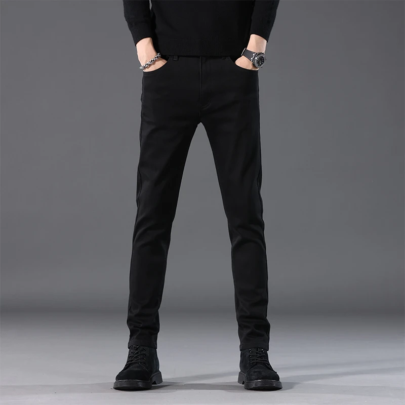 潮流夏季薄款牛仔裤男款百搭修身小脚男士长裤子韩版舒适高端黑色