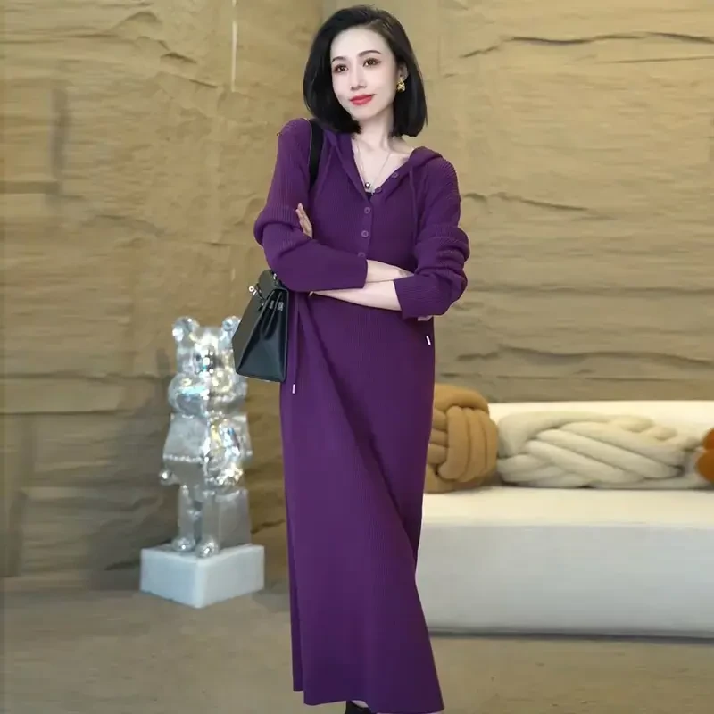 大码轻奢高级感2025毛衣裙女休闲连帽连衣裙秋冬新款气质宽松显瘦