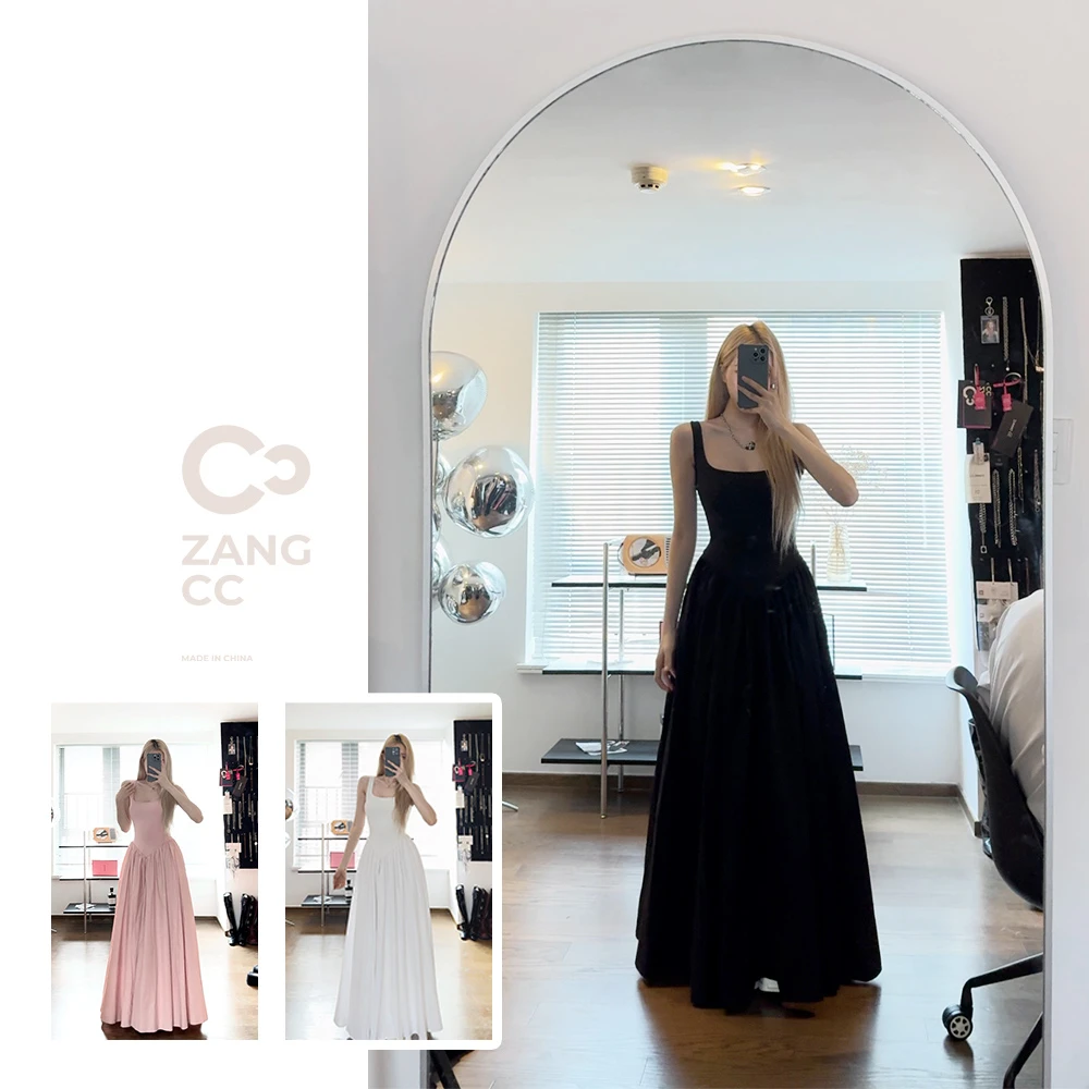 脏兮兮 新版背心裙法式高腰显瘦气质及地长裙连衣裙SS-Q-24013