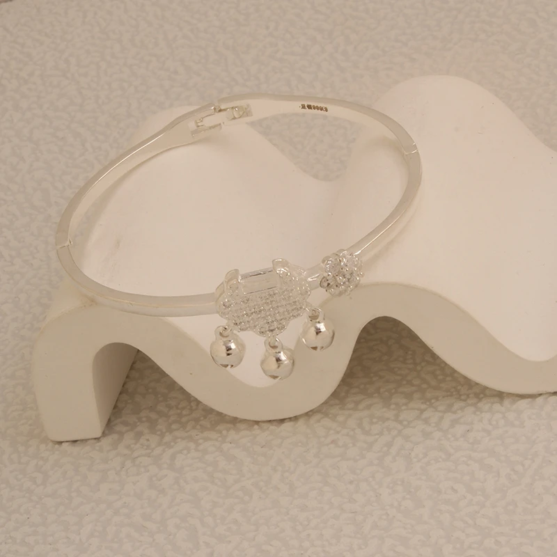 足银银制品 足银999.9实心卡扣铃铛锁银手镯送女友送闺蜜时尚礼物