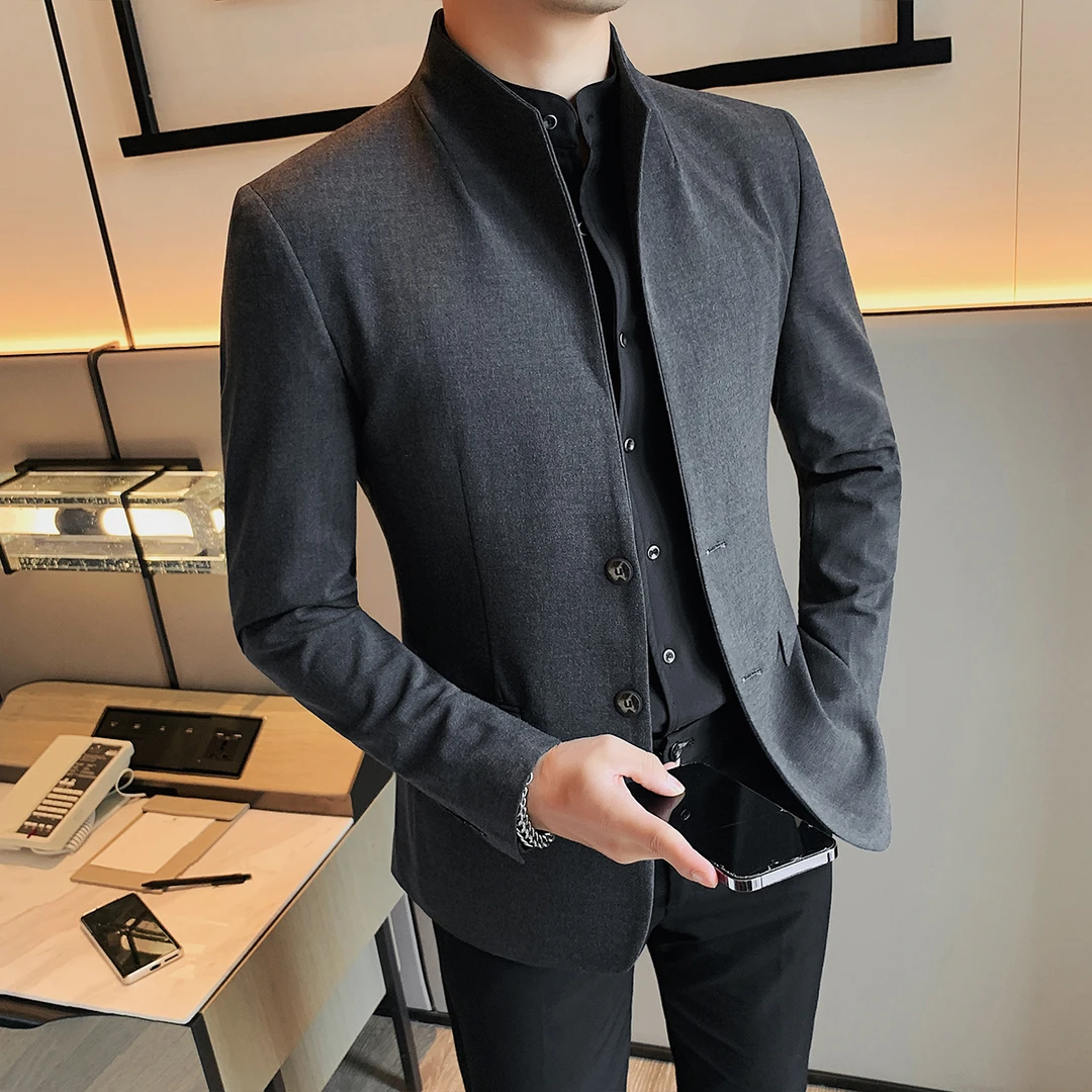 新中式立领西装外套男秋冬季中国风男装高级感痞帅中山装男款西服