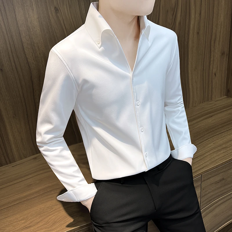 法式大领衬衫长袖男士秋季2025新款商务潮牌男装正装休闲V领衬衣