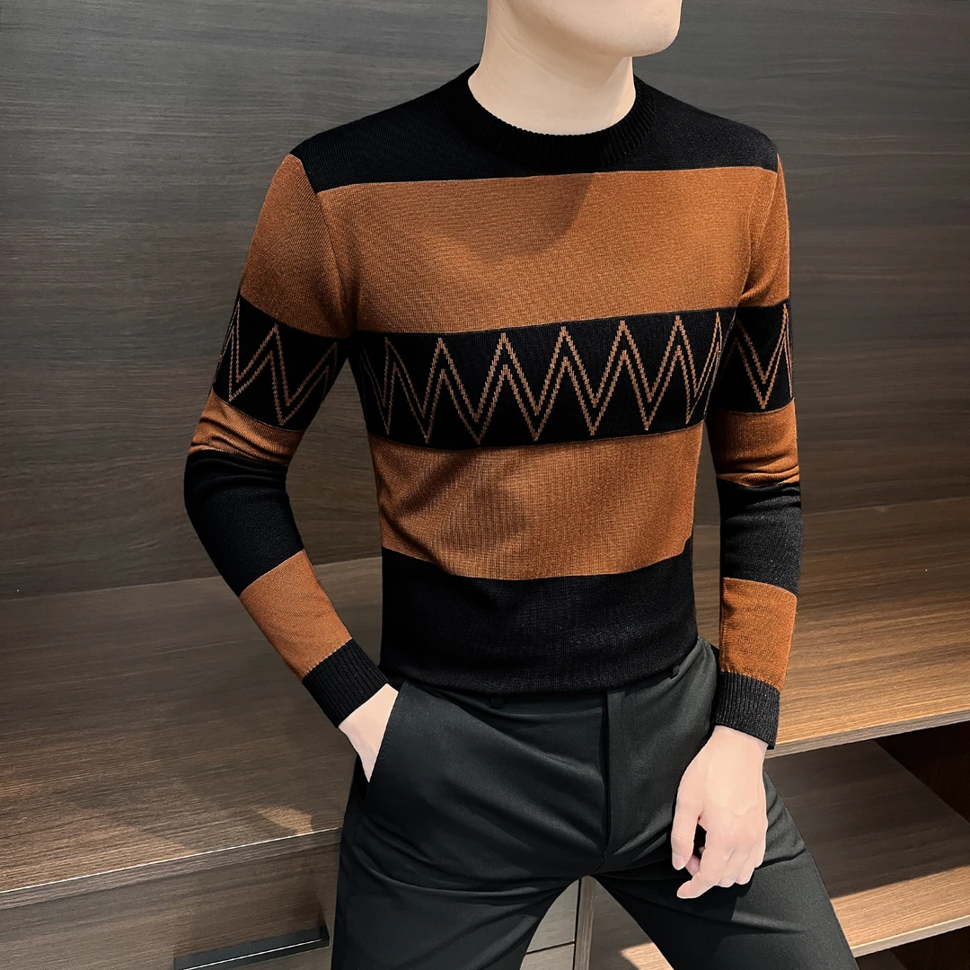 拼色毛衣男款爆款2025新款春秋美拉德圆领线衣休闲男士针织打底衫