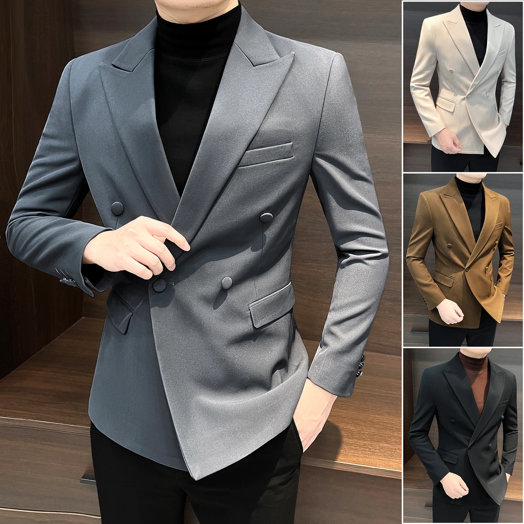 戗驳领休闲西装外套男款痞帅高级感秋冬款商务正装双排扣男士西服