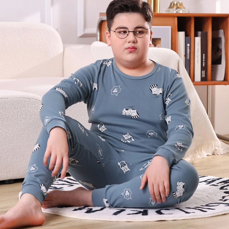 胖童秋衣秋裤套装纯棉男童全棉内衣儿童加肥加大中大童薄款家居服