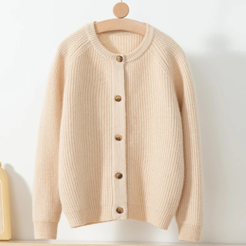 羊绒款加厚元宝针开衫男童女童儿童羊绒衫纽扣开衫