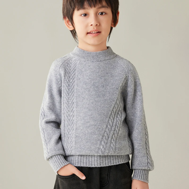 冬季半高领加厚麻花秋冬纯色儿童羊毛衫女男童打底针织衫套头毛衣