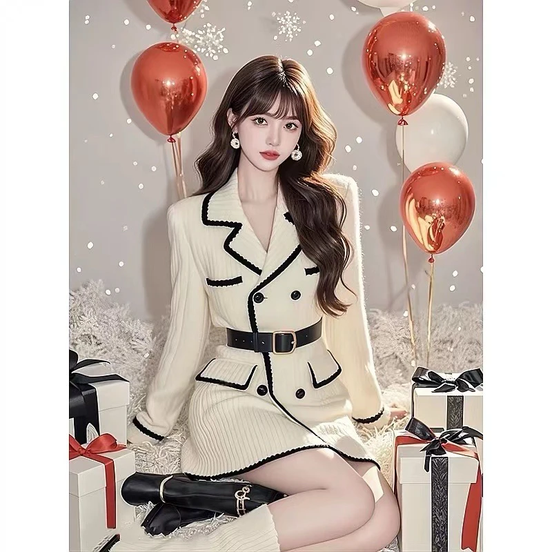 【清仓现货】名媛法式内搭长裙小香风显瘦白色修身针织连衣裙