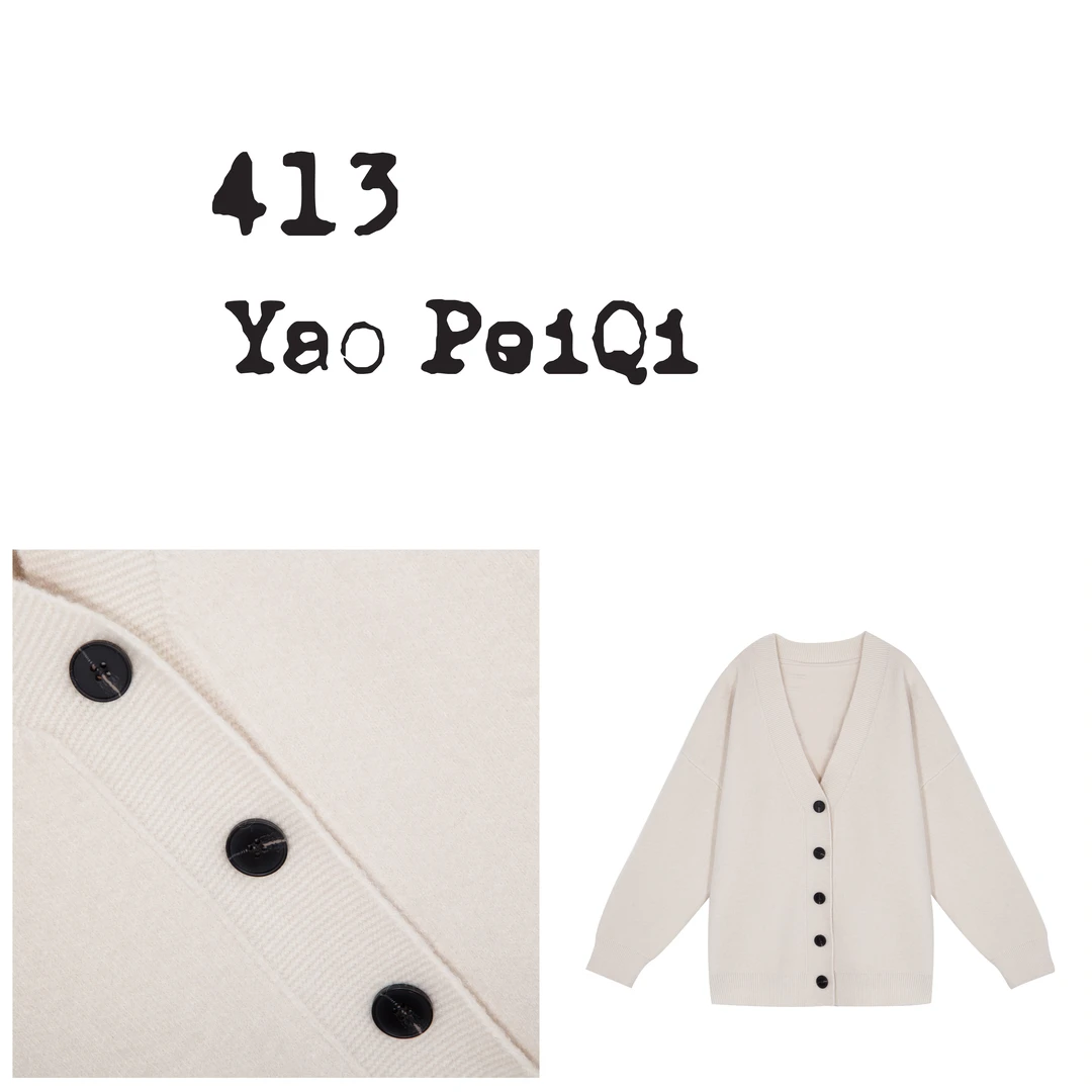 YaoPeiQi 慵懒羊毛复古V领单排扣毛衣针织开衫MOOC612